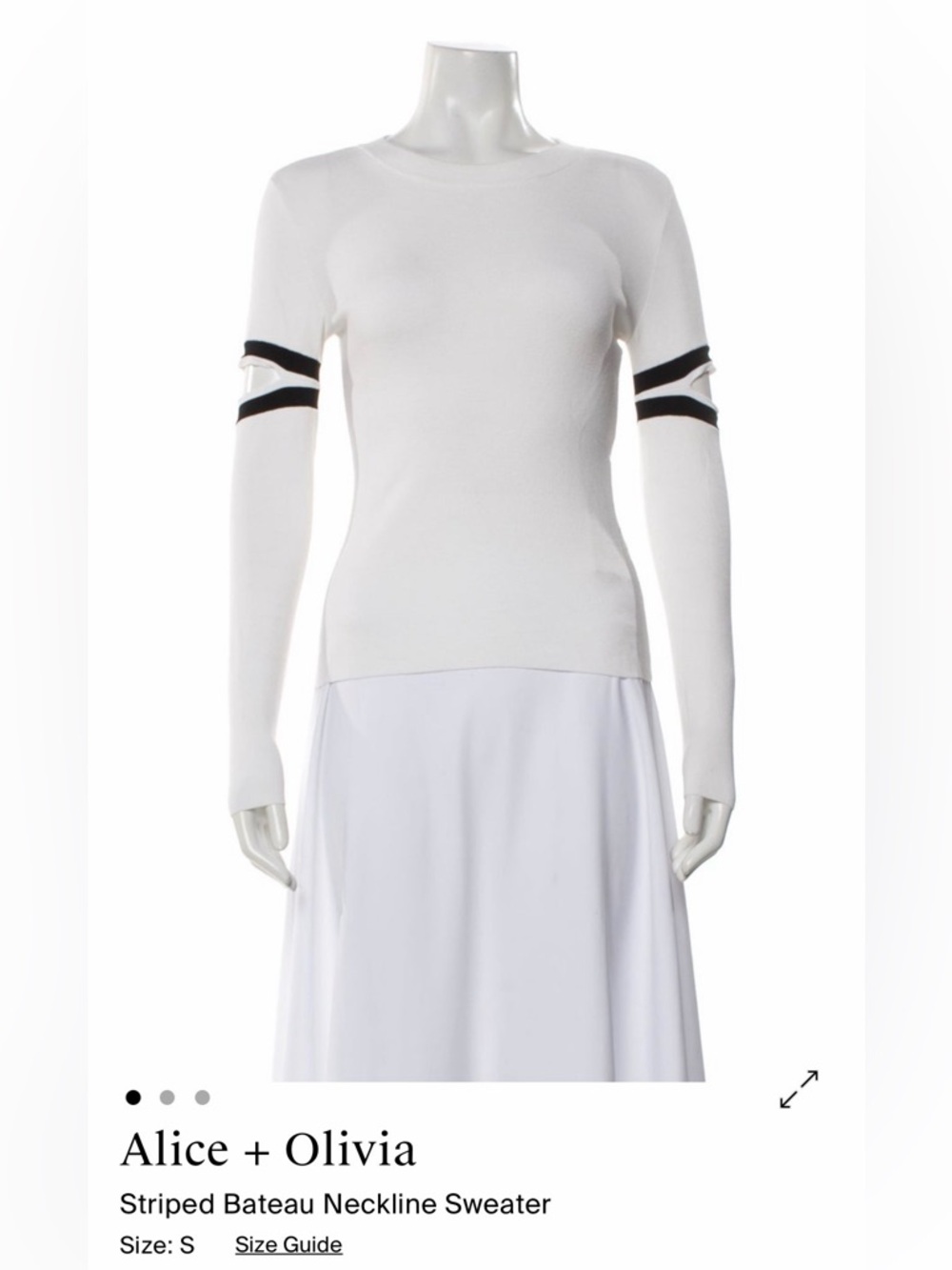 Alice + Olivia White Sweater with Black Sleeve Stripes